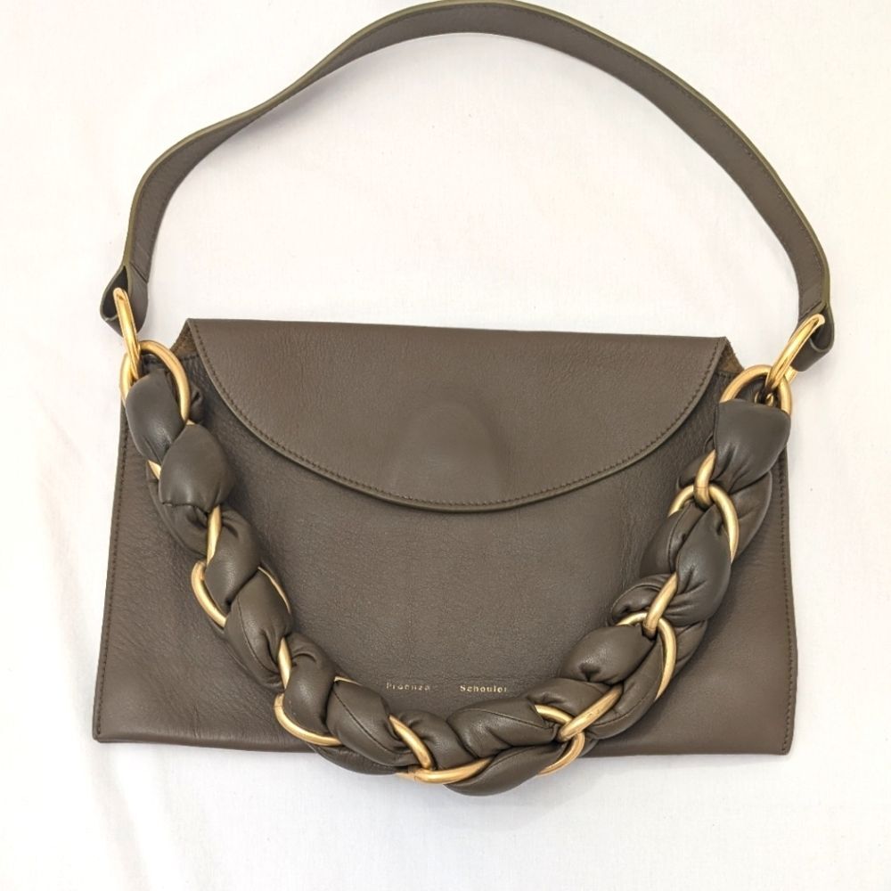Proenza Schouler Grey Brown Leather Shoulder Bag with Chain Detail